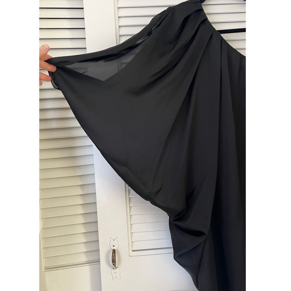Aidan Mattox Satin One Shoulder Dress Batwing Black Women's Sz 10 EUC - Picture 4 of 9
